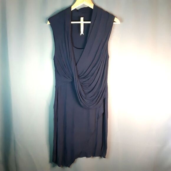 Bailey/44 "Dolphin" Midnight Navy Blue Surplus Drape Front Rayon Jersey Dress - Picture 2 of 10